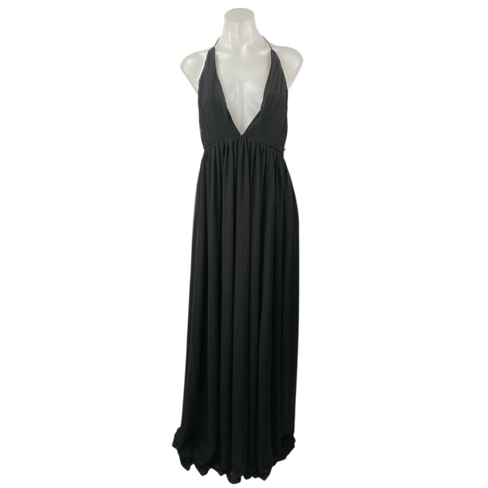 Missguided Women's Black Plunging V Neck Sleeveless Maxi Halter A-Line Dress 4